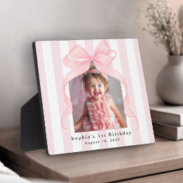 Roze Strepen Verjaardagsfoto met Strik Fotoplaat