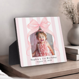 Roze Strepen Verjaardagsfoto met Strik Fotoplaat