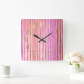 Roze strepen vierkante klok (Huis)