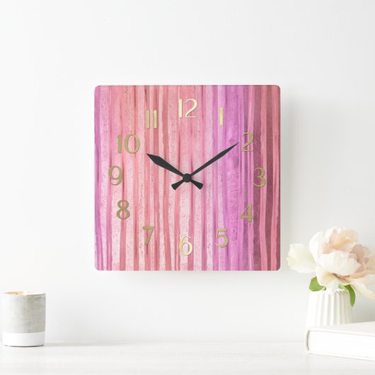 Roze strepen vierkante klok (Huis)