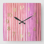 Roze strepen vierkante klok (Voorkant)