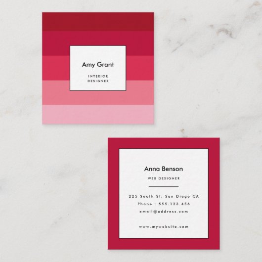 Roze strepen vierkante visitekaartje (Voorkant / Achterkant)