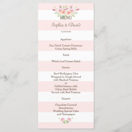 Roze Strepen Watercolor Bloemen Trouwmenu Menu