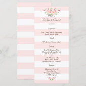 Roze Strepen Watercolor Bloemen Trouwmenu Menu (Voorkant / Achterkant)