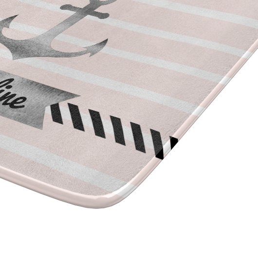  Roze Strepen Waterverf Anker Custom Snijplank (Hoek)