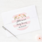 Roze Strepen Waterverf Bloemen Baby shower Label (Envelop)