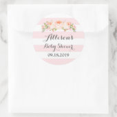 Roze Strepen Waterverf Bloemen Baby shower Label (Tas)