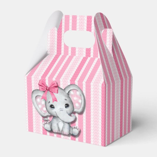 Roze Strepen Waterverf Olifant Meisje Baby shower Bedankdoosjes (Achterkant)