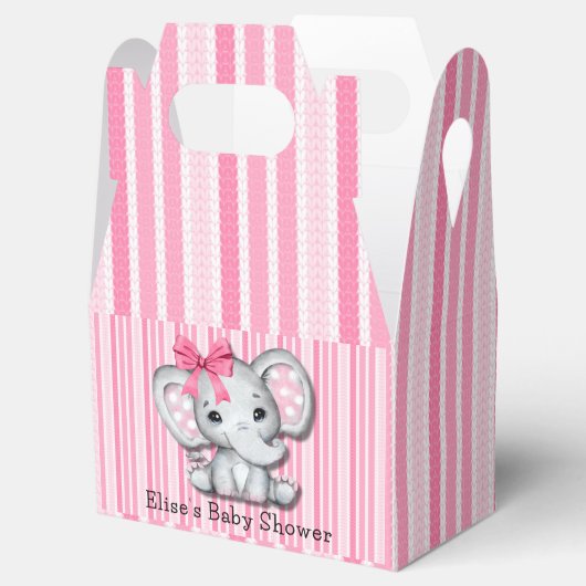Roze Strepen Waterverf Olifant Meisje Baby shower Bedankdoosjes (Geopend)