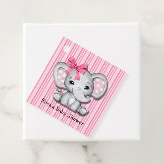 Roze Strepen Waterverf Olifant Meisje Baby shower Bedankjes Labels (In situ)