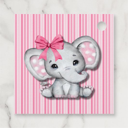 Roze Strepen Waterverf Olifant Meisje Baby shower Bedankjes Labels (Achterkant)