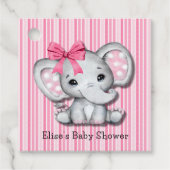 Roze Strepen Waterverf Olifant Meisje Baby shower Bedankjes Labels (Voorkant)