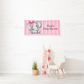 Roze Strepen Waterverf Olifant Meisje Baby shower Spandoek (Insitu)