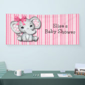 Roze Strepen Waterverf Olifant Meisje Baby shower Spandoek (Beurs)