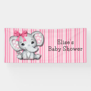 Roze Strepen Waterverf Olifant Meisje Baby shower Spandoek
