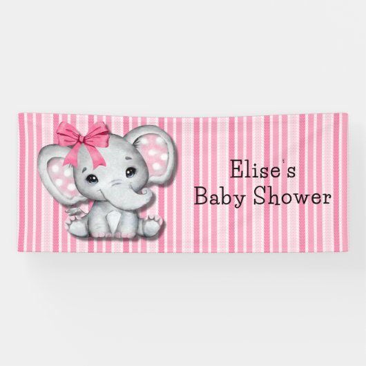 Roze Strepen Waterverf Olifant Meisje Baby shower Spandoek (Horizontaal)