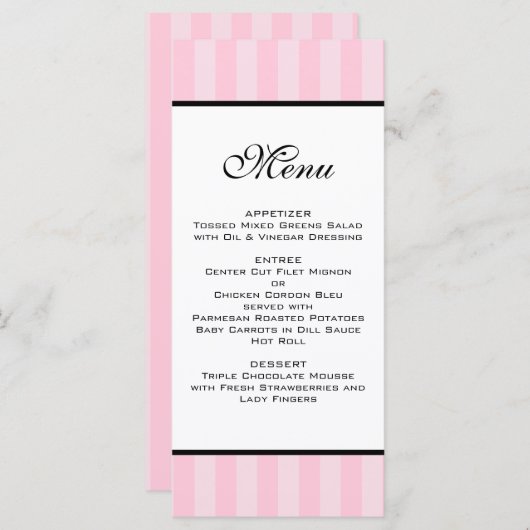 Roze Strepen Wedding Menu (Voorkant / Achterkant)