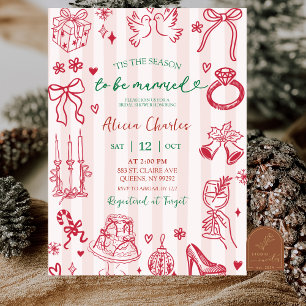 Roze Strepen Whimsical Handgetekende Bruidsborrel Kaart
