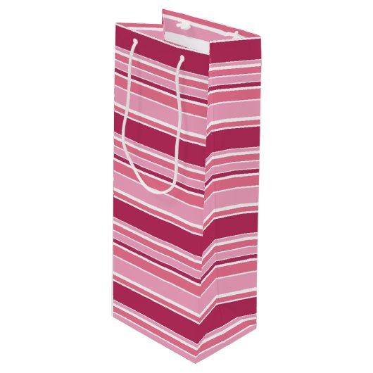 Roze strepen wijn cadeautas (Voorkant Gekanteld)
