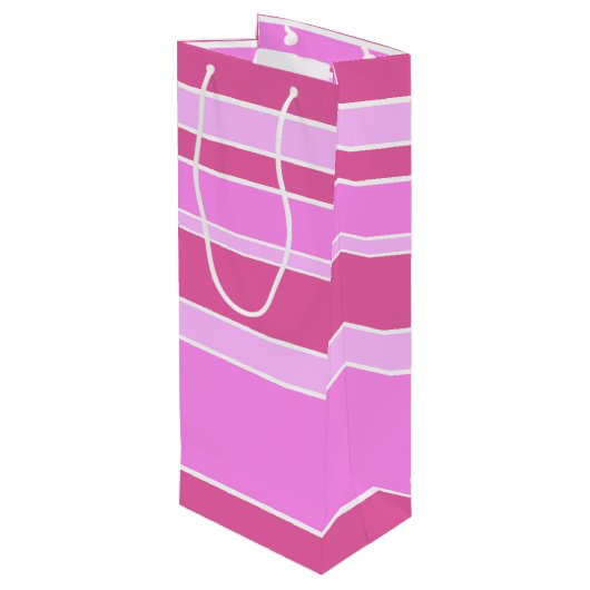 Roze strepen wijn cadeautas (Achterkant Gekanteld)