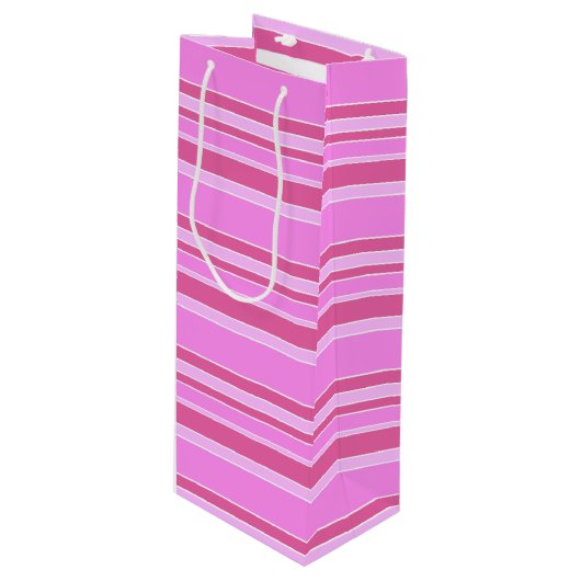 Roze strepen wijn cadeautas (Voorkant Gekanteld)