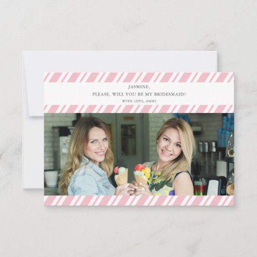 Roze Strepen Wil je mijn Bruidsmeisje zijn Foto Na (Voorkant)