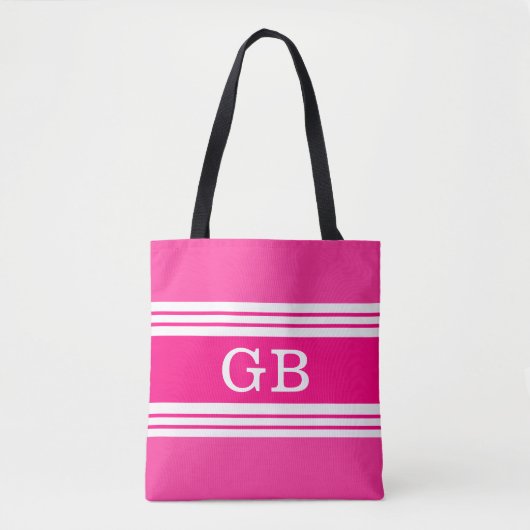 Roze Strepen | Witte Monogram Tote Bag (Voorkant)