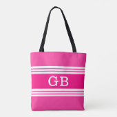Roze Strepen | Witte Monogram Tote Bag (Achterkant)