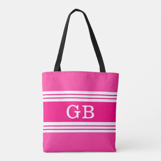 Roze Strepen | Witte Monogram Tote Bag (Achterkant)