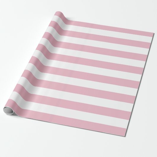 Roze strepen, witte strepen, gestreept patroon cadeaupapier (Uitgerold)