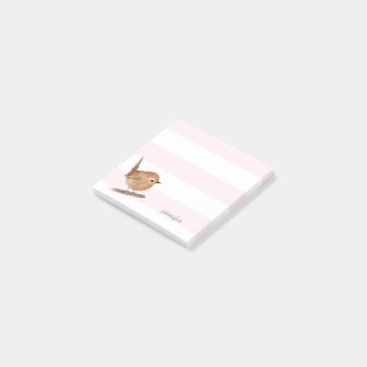 Roze strepen Wren Bird Post-it® notes (Schuin)