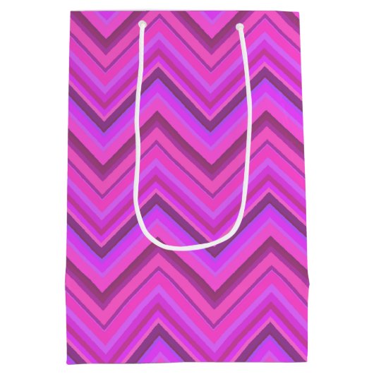 Roze strepen zigzagpatroon medium cadeauzakje (Achterkant)