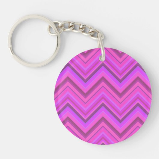 Roze strepen zigzagpatroon sleutelhanger (Voorkant)