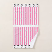 Roze Strepen Zwart Bloemmotief  Bad Handdoek (Handdoek)