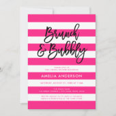 Roze Strepen Zwart Brunch & Bubbly Vrijgezellenfee Kaart (Voorkant)