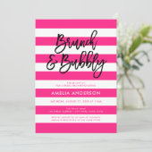 Roze Strepen Zwart Brunch & Bubbly Vrijgezellenfee Kaart (Staand voorkant)