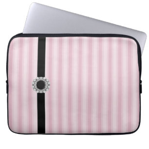 Roze strepen Zwart diamanten laptophoes Laptop Sleeve