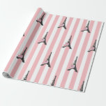 Roze strepen zwart Eiffeltoren Parijs thema Cadeaupapier<br><div class="desc">Roze strepen zwart Eiffeltoren Parijs thema Wrapping Paper Matching items zijn beschikbaar.</div>