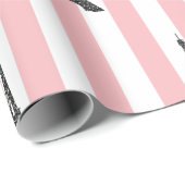 Roze strepen zwart Eiffeltoren Parijs thema Cadeaupapier (Rol Hoek)