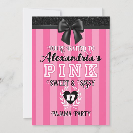 ROZE STREPEN ZWART VERJAARDAGSFEEST ELKE LEEFTIJD  KAART (Voorkant)