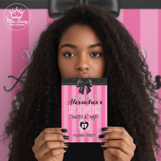 ROZE STREPEN ZWART VERJAARDAGSFEEST ELKE LEEFTIJD  KAART