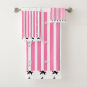 Roze Strepen Zwarte Bloem Bad Handdoek (Insitu)