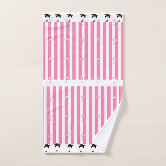 Roze Strepen Zwarte Bloem Bad Handdoek