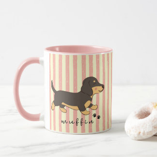 Roze Strepen Zwarte Bruine Dachshund Naam Mok