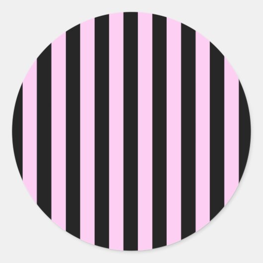 Roze strepen, zwarte strepen, gestreept patroon ronde sticker (Voorkant)