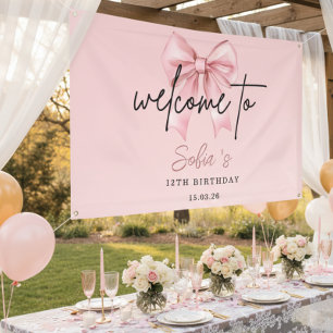 🎀 Roze Strik 12e Verjaardagsfeest Welkomstbanner Spandoek