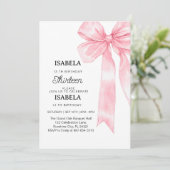 Roze strik 1e verjaardag, elegante 1e roze lint kaart (Staand voorkant)