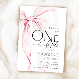 Roze Strik 1e Verjaardag Little Miss ONEderful Kaart