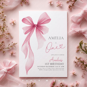 Roze Strik 1e Verjaardag Meisje Coquette Kaart