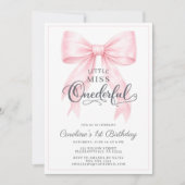 🎀 Roze Strik 1e Verjaardagsuitnodiging Kaart (Voorkant)